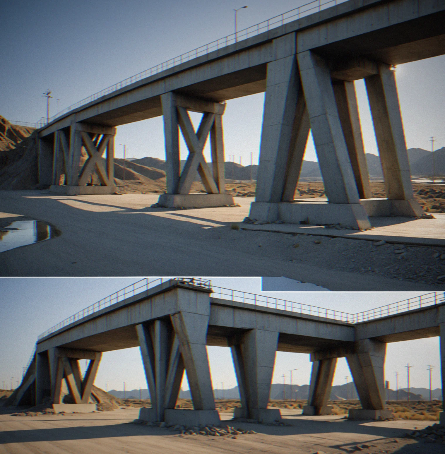 Three stress-strain plots side by side: steel with linear rise and yield plateau, concrete with sharp brittle drop, composite with anisotropic curves