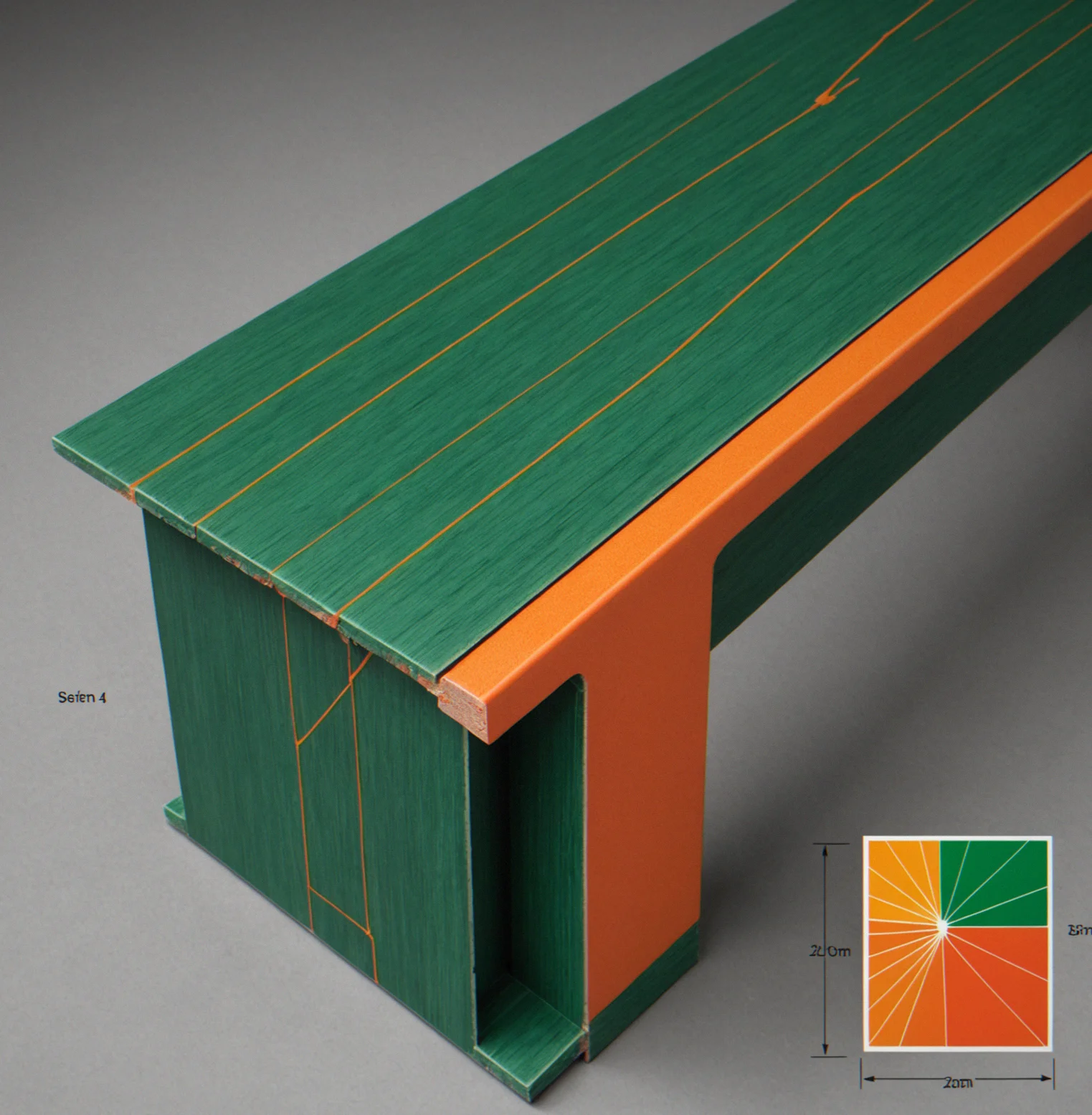Composite laminate with fiber strength shown in green, transverse shear weakness in orange, and a ply orientation diagram