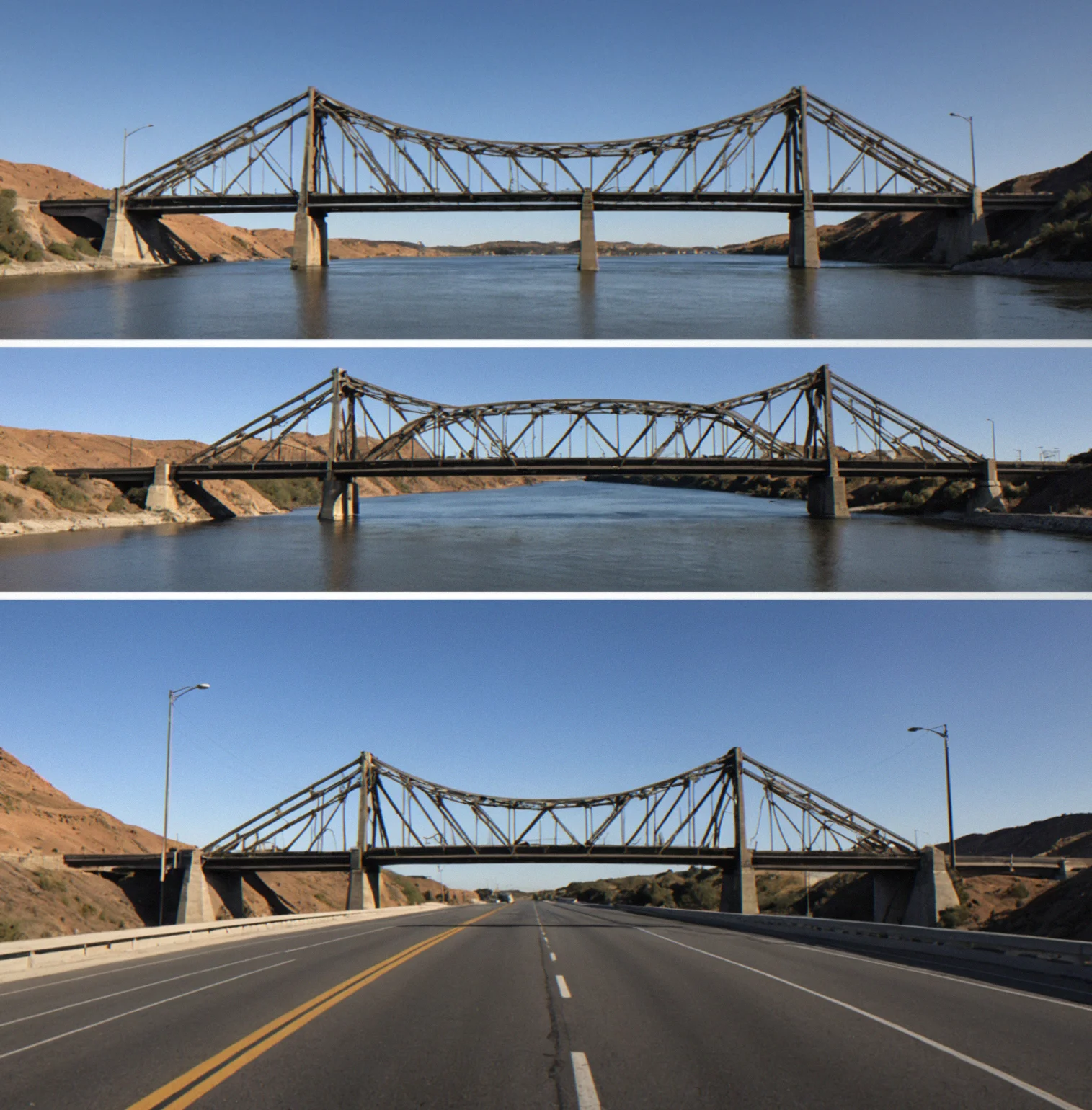 Load sequence showing structure respohse at four stages—25, 50, and 75 percent load, plus failure—displayed side by side