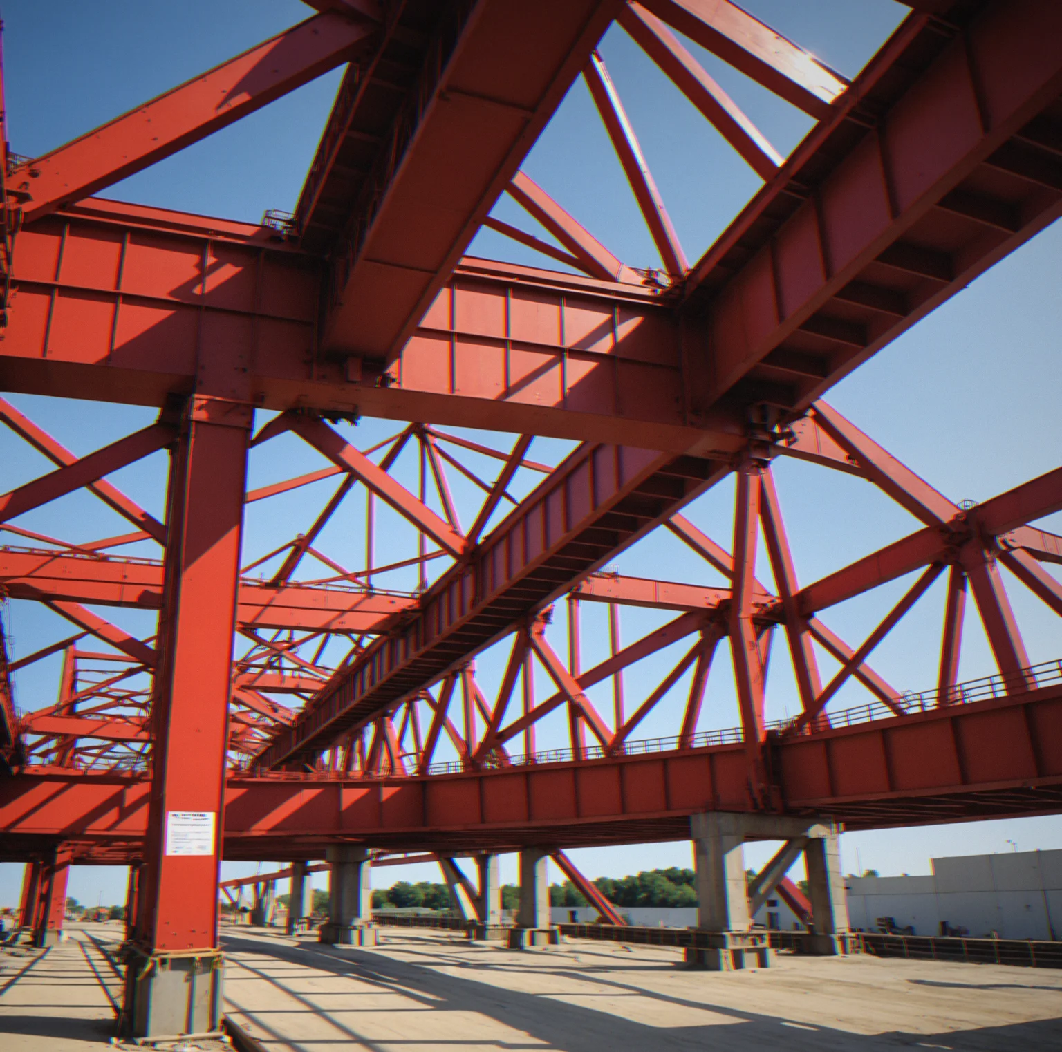 Truss under load with stress bunching up at a sharp joint, failure zones marked in red along the beams