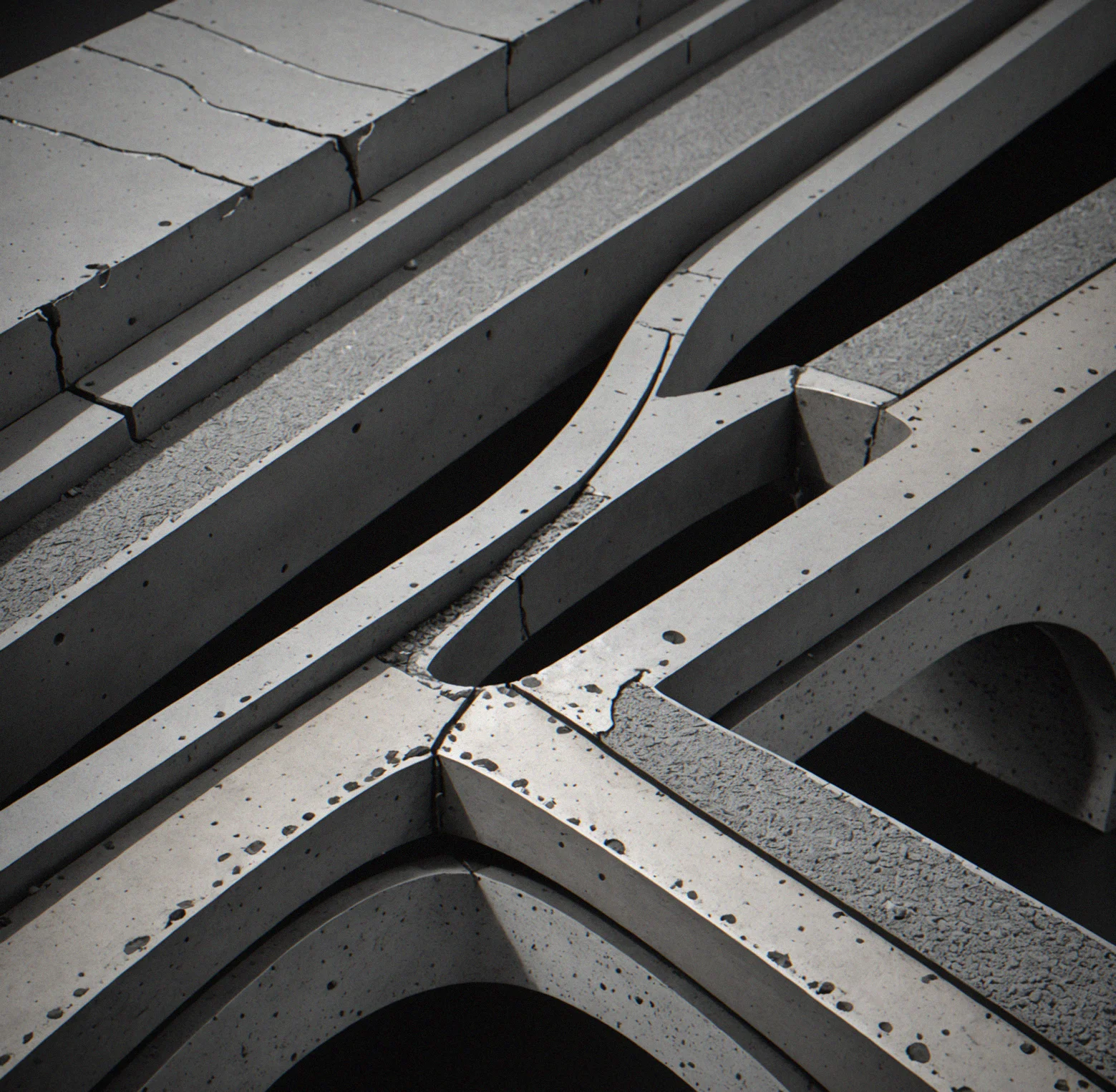 Three material stress-strain curves overlaid: steel showing ductile plateau, concrete showing sharp brittle drop, composite showing directional anisotropy