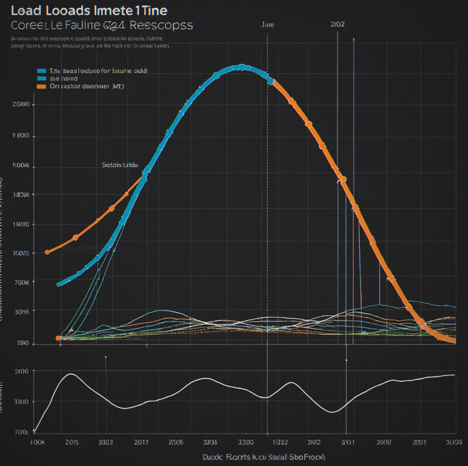 Graph showing load increasing over time with structure response curve, reaching failure point on timeline